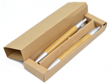 Kit de caneta com lapiseira ecolgico corpo em bambu e caixinha reciclada