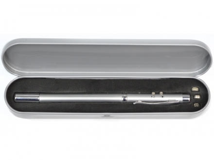 Caneta para brindes com lanterna, laser point, vara telesc�pica e estojo