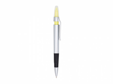 Caneta promocional pl�stica prata com marca texto em diversas cores