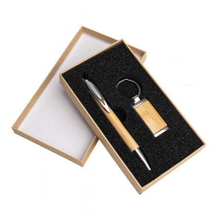 Kit Personalizado Caneta e Chaveiro Bambu - Confira aqui o melhor pre�o! | A7 Brindes