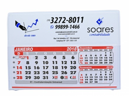 Calendrio para brindes de mesa em PVC Tamanho Pequeno