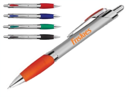 Caneta para brindes de pl�stico com borracha para apoio em diversas cores