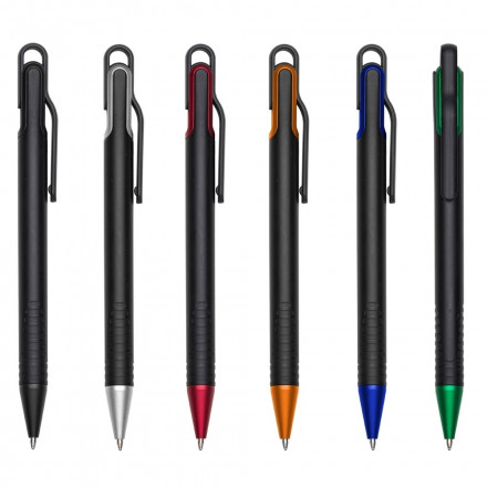 Caneta Personalizada Preta com Detalhes Coloridos - Confira aqui o melhor preo! | A7 Brindes