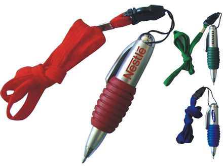 Caneta promocional pl�stica com cord�o