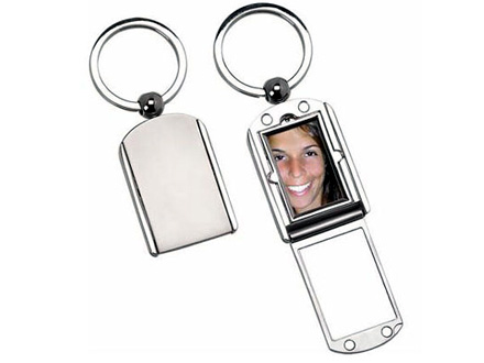Chaveiro personalizado metlico cromado com suporte para foto 3x4