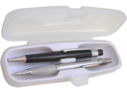 Estojo pl�stico para 2 canetas personalizadas Canetas n�o inclusas