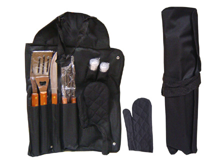 Kit Churrasco para brindes com conjunto de talheres, luva e protetor