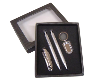 Kit para brindes com chaveiro, canivete, caneta e lapiseira