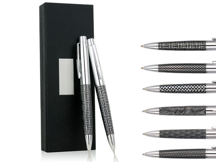 Conjunto de caneta e lapiseira promocional de metal com elegante estojo