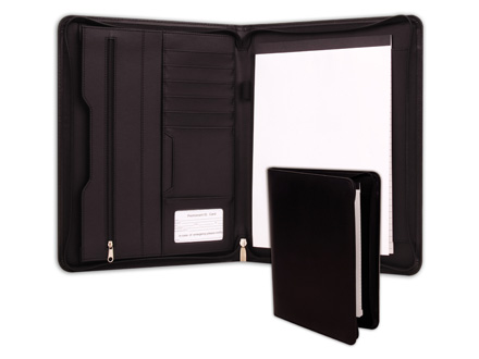 Pasta personalizada com porta cart�o, bloco de anota��es e bolso com z�per