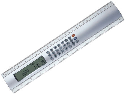 Rgua com calculadora e calendrio personalizado em acrlico com 30 cm